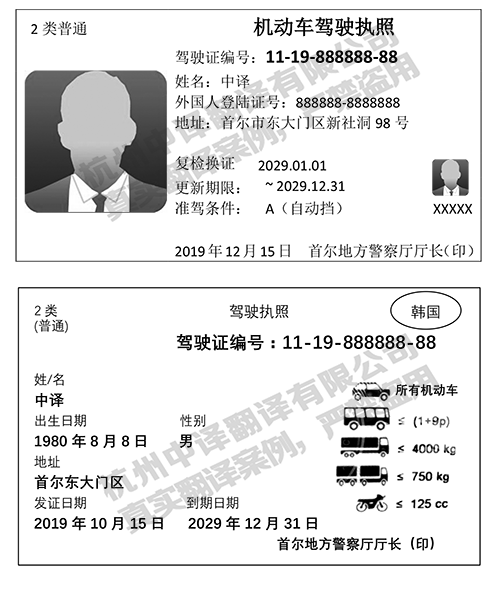 韩国驾照最新版翻译件模板-杭州中译翻译公司