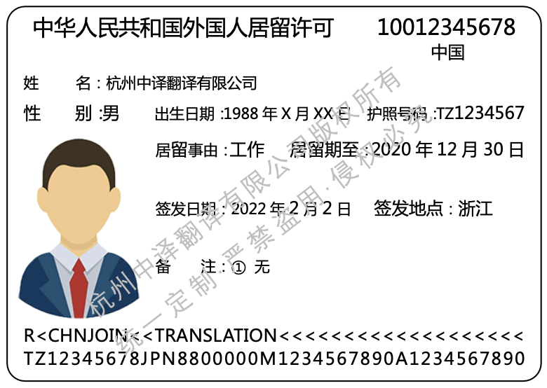 日本签证翻译成中文模板,日本外国人居留许可证翻译成中文模板.png