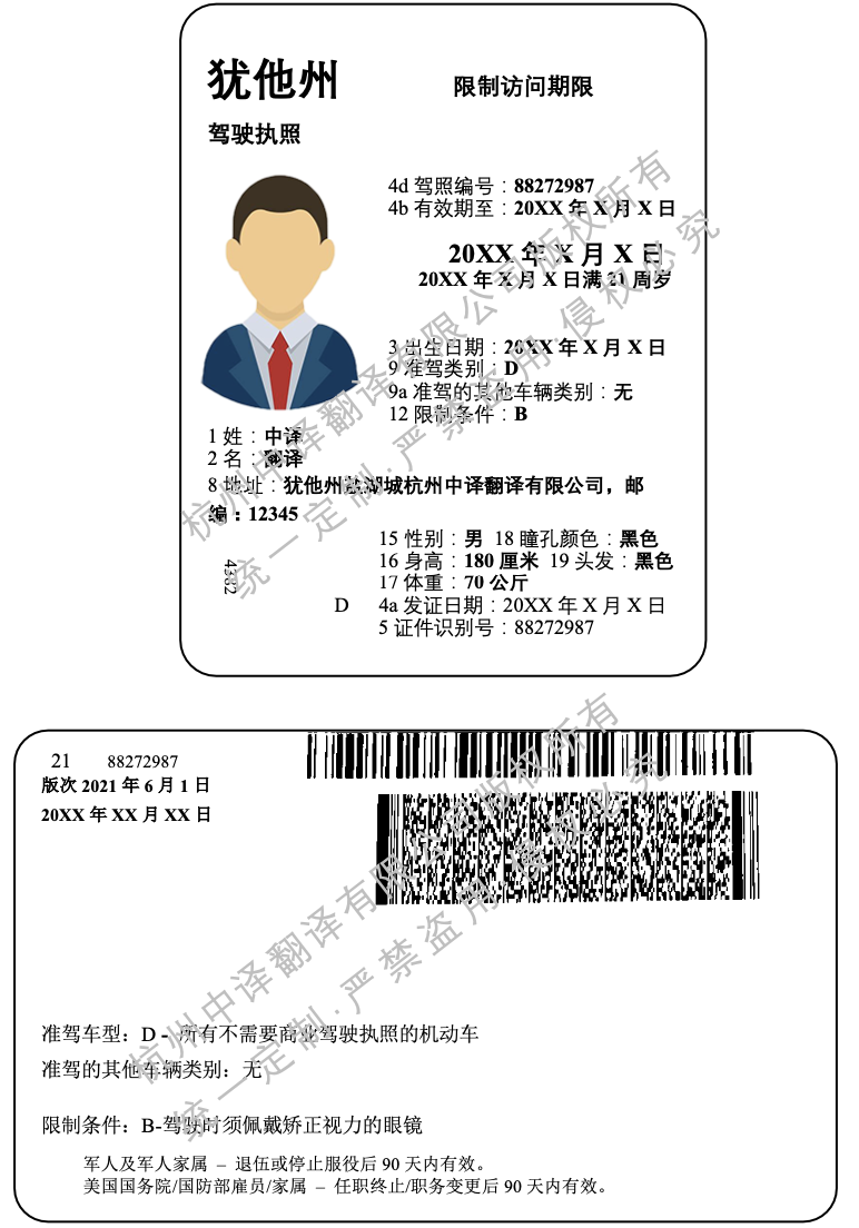 美国犹他州驾照翻译成中文模板.png
